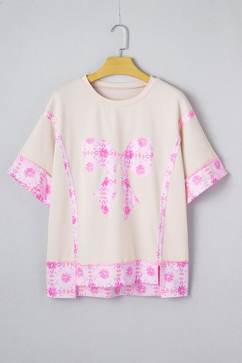 Daisy Floral Bow Detail Patchwork Applique T Shirt