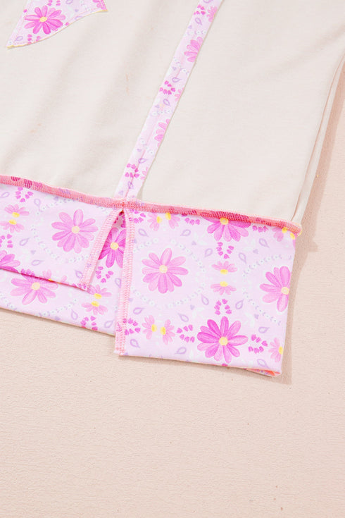 Daisy Floral Bow Detail Patchwork Applique T Shirt