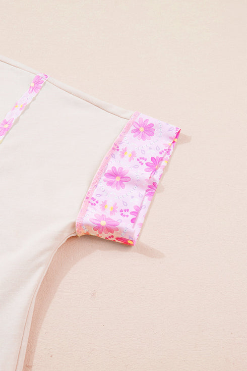 Daisy Floral Bow Detail Patchwork Applique T Shirt