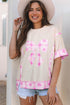 Daisy Floral Bow Detail Patchwork Applique T Shirt