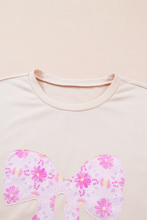 Daisy Floral Bow Detail Patchwork Applique T Shirt
