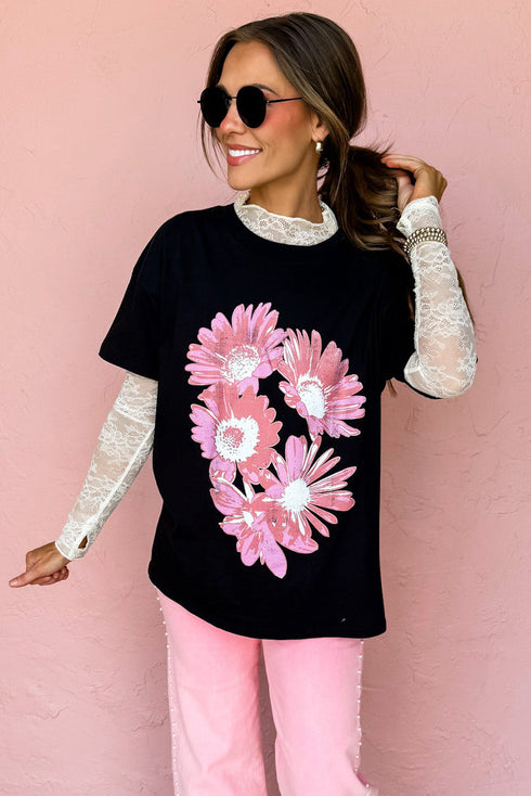 Daisy Floral Print Short Sleeve Graphic Tee
