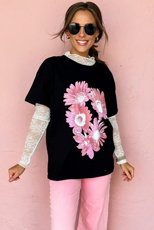 Daisy Floral Print Short Sleeve Graphic Tee