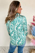 Damask Print Button Front Smocked Cuff Blouse