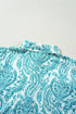 Damask Print Button Front Smocked Cuff Blouse