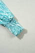 Damask Print Button Front Smocked Cuff Blouse