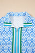 Damask Print Half Zip Stand Collar Structured Top