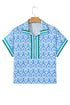 Damask Print Half Zip Stand Collar Structured Top