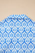 Damask Print Half Zip Stand Collar Structured Top