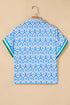 Damask Print Half Zip Stand Collar Structured Top