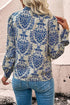 Damask Print Ruffled Collar Button Down Blouse