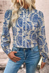 Damask Print Ruffled Collar Button Down Blouse