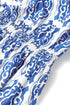 Damask Print Smocked Waist Flutter Sleeve Dress