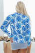 Damask Print Tie Neck Button Front Blouse