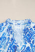 Damask Print Tie Neck Button Front Blouse