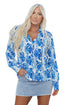 Damask Print Tie Neck Button Front Blouse