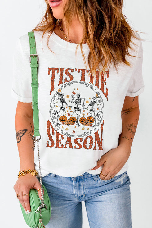Dancing Skeleton Graphic Print Crew Neck Tee