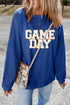 Dark Blue GAME DAY Glitter Detail Ribbed Drop Shoulder Sweatshirt