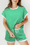 Dark Green Striped Cap Sleeve Tee and Shorts Set