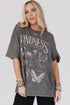 Dark Grey Kindness Butterflies Graphic Mineral Wash Loose Tee