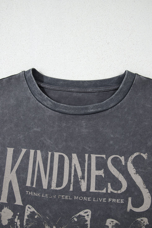 Dark Grey Kindness Butterflies Graphic Mineral Wash Loose Tee
