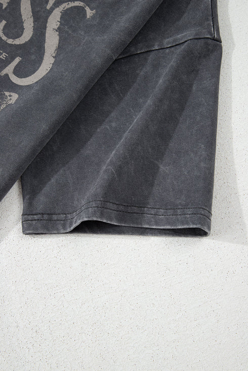 Dark Grey Kindness Butterflies Graphic Mineral Wash Loose Tee