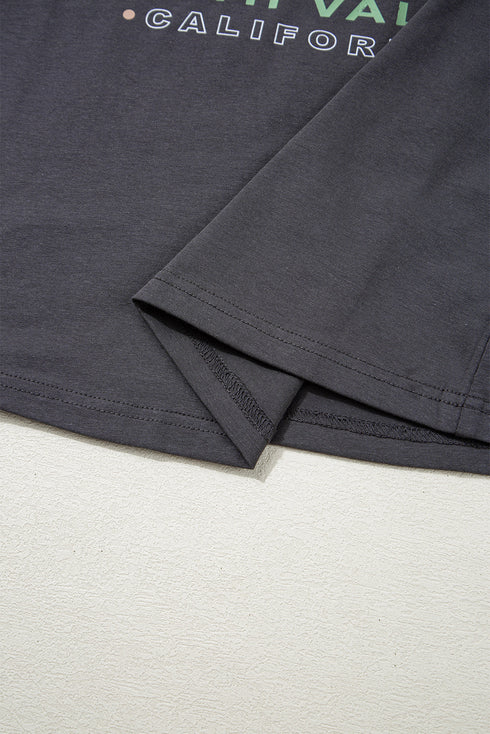 Dark Grey RISE WITH THE SUN Western Fashion Graphic Tee