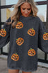 Dark Grey Sequined Halloween Pumpkin Corded Baggy Sweatshirt