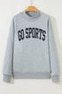 Letter Graphic Mock Neck Equal Polyester Cotton Blend Sweatshirt
