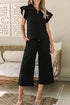 Textured Ruffle Sleeve Top Wide Leg Pant Set