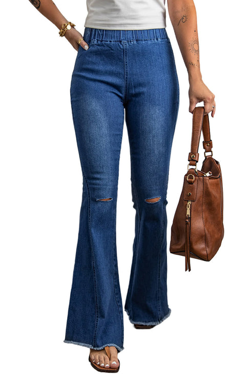 Exclusive Distressed Bell Bottom Flare Denim Jeans
