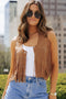 Western Fringed Suedette Faux Leather Snap Button Vest