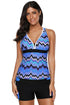 Chevron Print V Neck Empire Waist Tankini Top