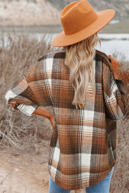 Casual Plaid Print Flap Pocket Button Down Shacket