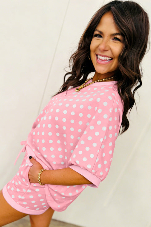 Oversized Polka Dot Print Drawstring Short Set
