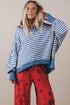 Striped Raw Seam Split Hem Loose Pullover Sweatshirt