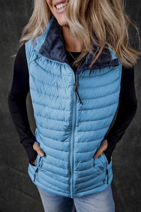 Plush Collar Quilted Zip Front Puffer Vest
