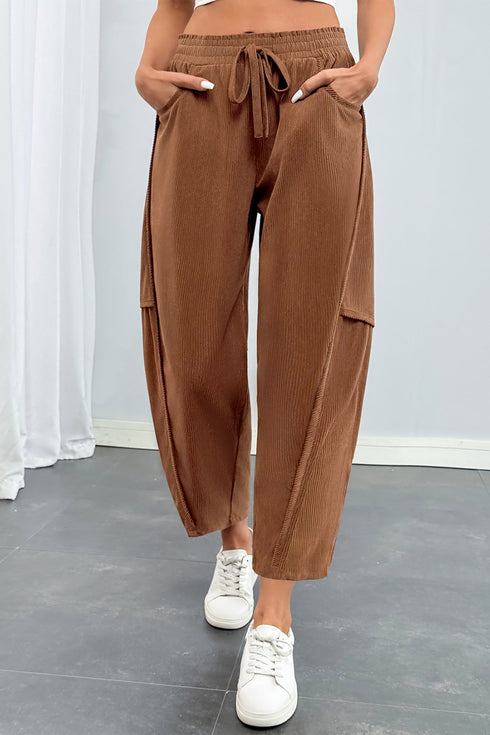 Polyester Corduroy Elastic Waist Drawstring Cargo Pants