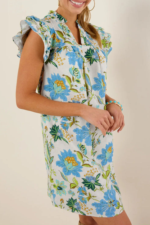 Floral Print Triple Ruffle V Neck Shift Mini Dress