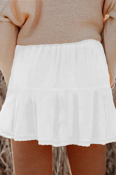 Bohemian Frilled Elastic Waist Lace Trim Ruffled Shorts