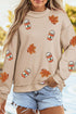 Sequin Leaf Drinks Patch Graphic Mock Neck Sweatshirt
