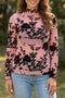 Feminine Floral Print Sheer Mesh Long Sleeve Blouse