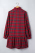 Plaid Long Sleeve Shift Silhouette Decoration Mini Dress
