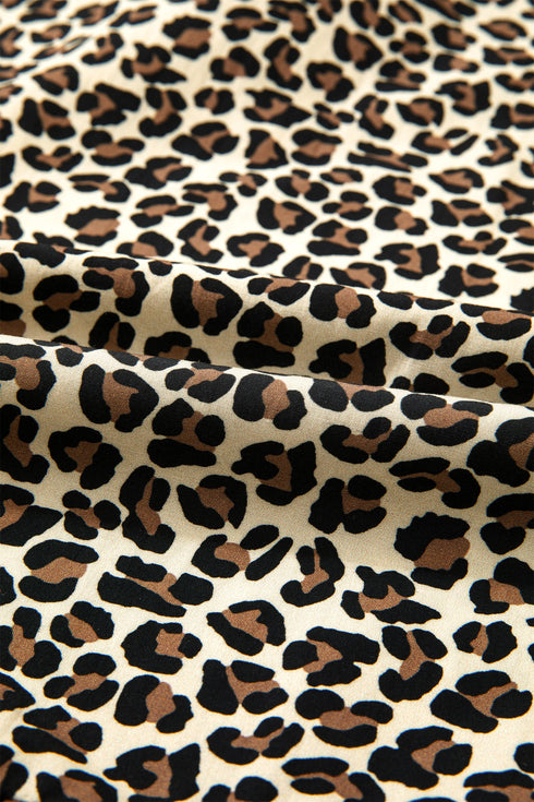 Leopard Print Contrast Trim Bracelet Sleeve Mini Dress