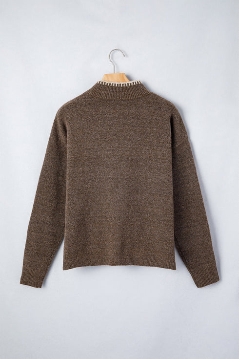 Embroidered Floral High Neck Long Sleeve Pullover Sweater