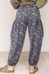 Retro Floral Print Elastic Waist Pocketed Barrel Jeans