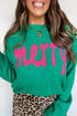 Merry Print Ribbed Trim Round Neck Loose Sweater