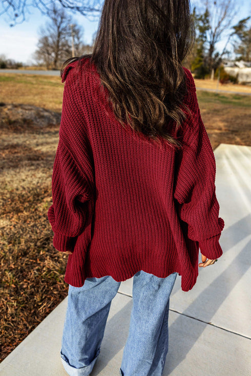 Oversized Fit Button Front Unpatterned Knit Cardigan
