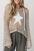 Acrylic Star Pattern Crochet Hooded Drawstring Sweater