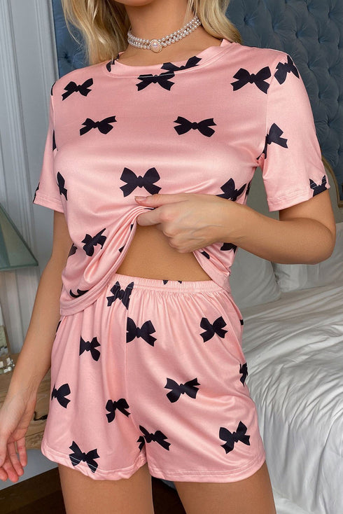 Bow Print Two Piece Short Lounge Set